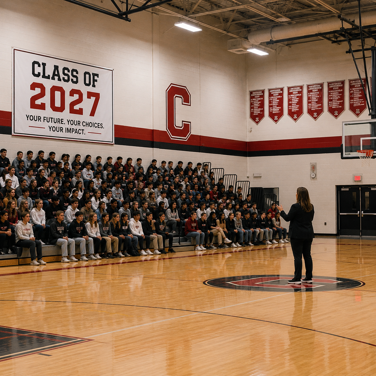 students in bleachers