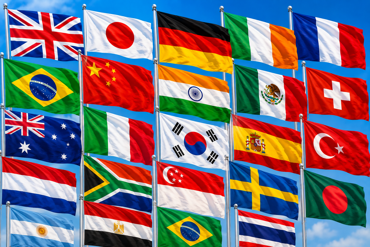 Flags fluttering in the breeze